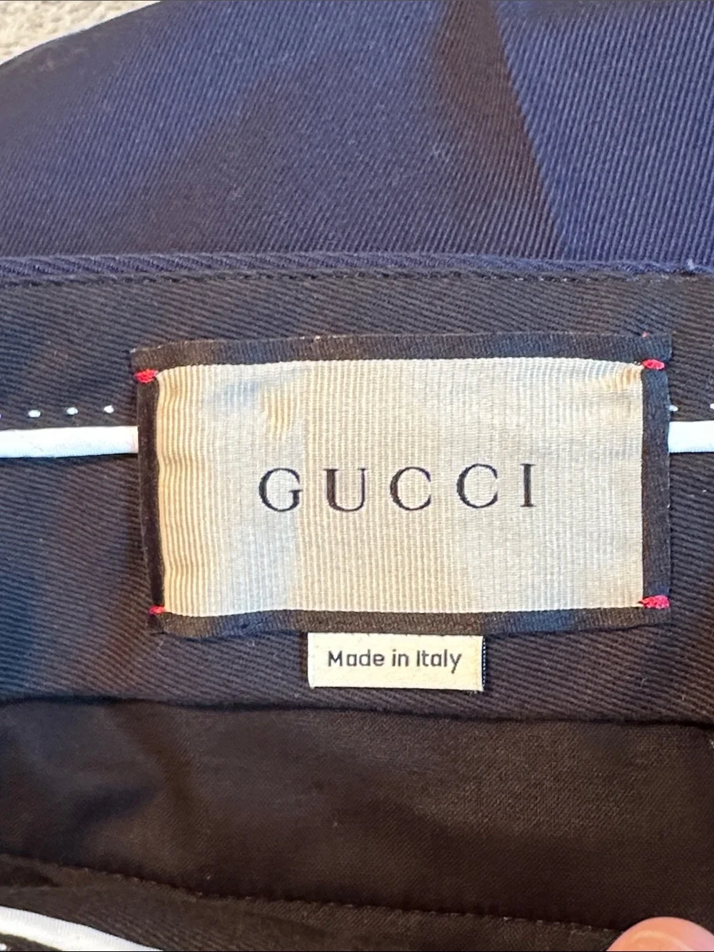 Gucci Men's Navy Dress Pants with Red and Green Trim